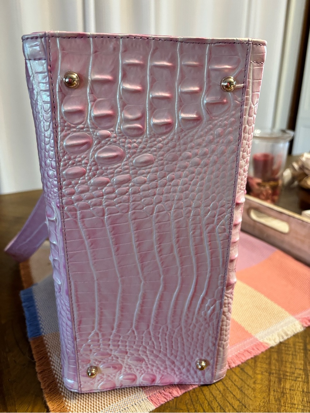 Brahmin Iridescent Pink Croc-Embossed Tote with Wristlet - Picture 5 of 9